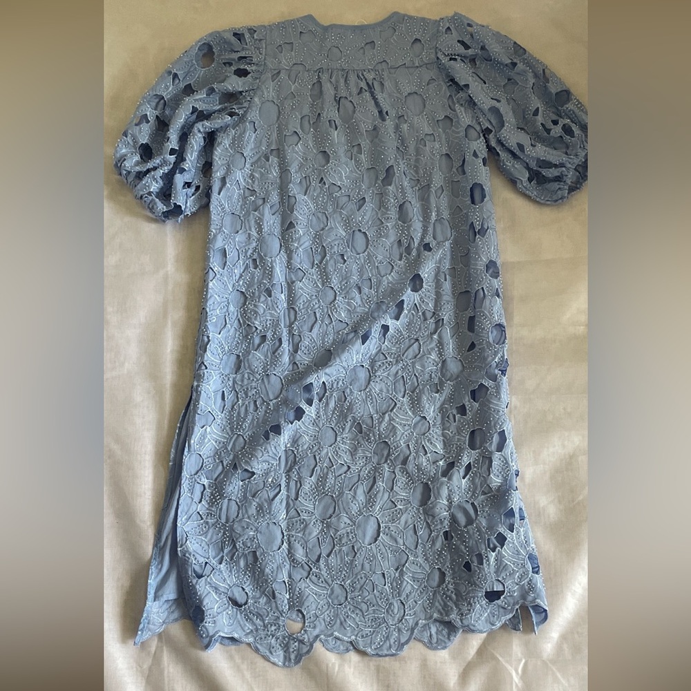 Midi Blue Floral Dress Clear Beaded Details Womens Medium Buddy Love Pamela - Picture 3 of 7